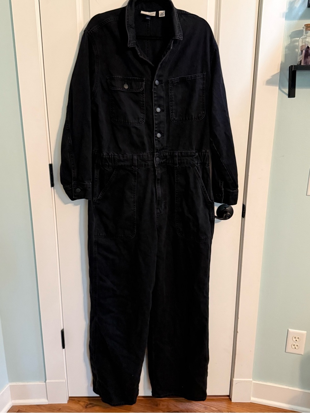 Universal Thread Long-Sleeve Utility Baggy Denim Jumpsuit Black Size 16